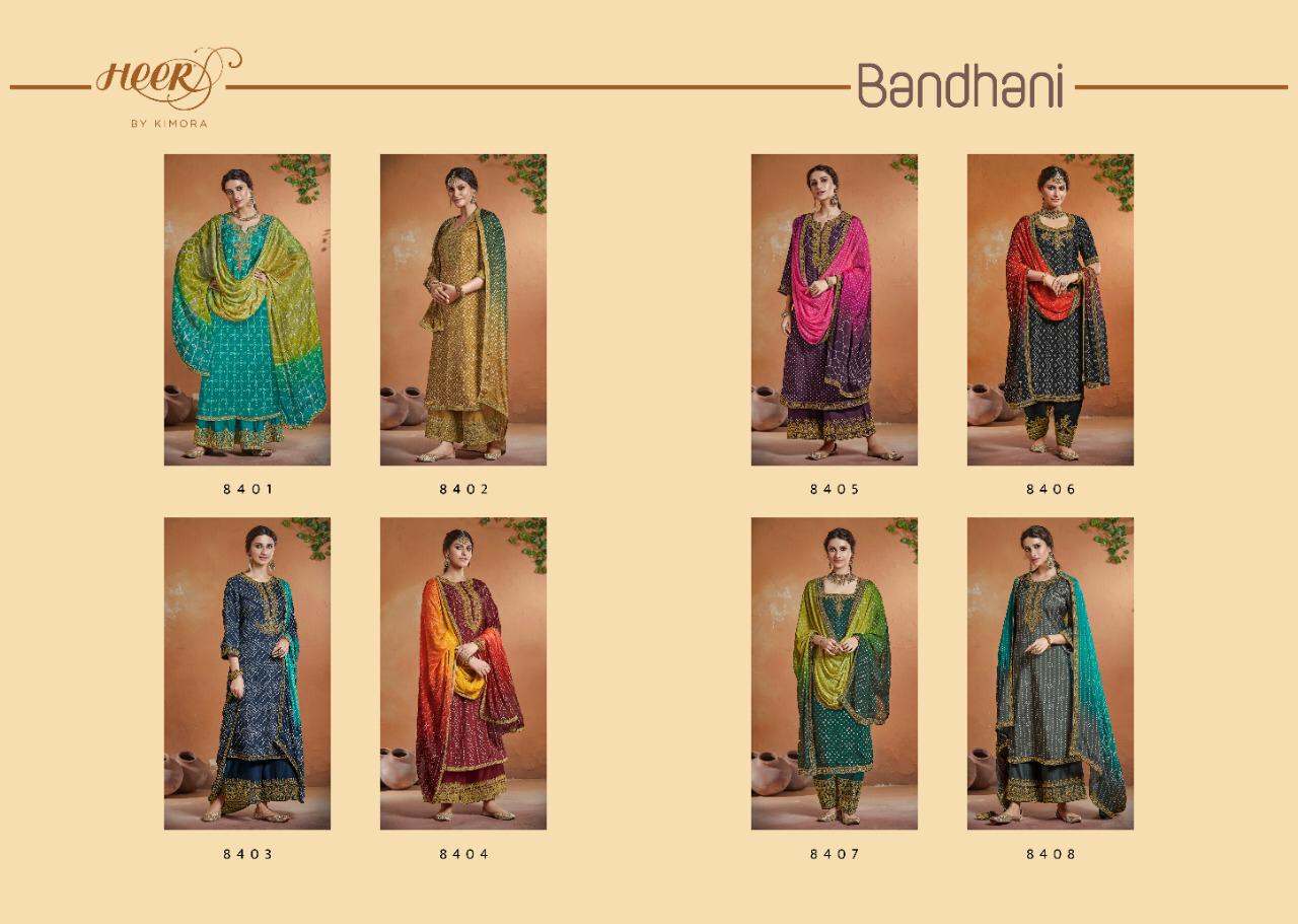 KIMORA BANDHANI Latest Fancy Festive Wear Pure Silk With Digital Print And Embroidery Work Top With Four Side Work Dupatta Salwar Suit Collection